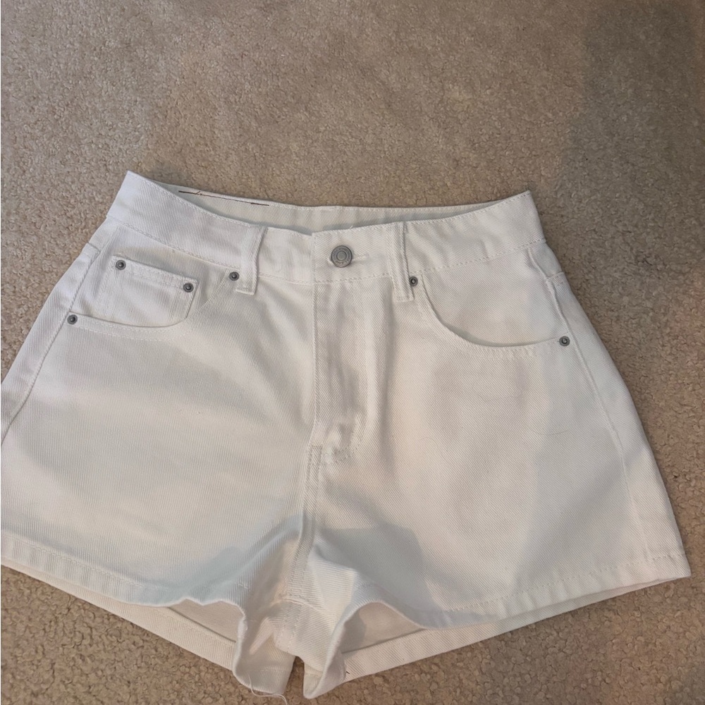 Women's White High-Rise Denim Shorts